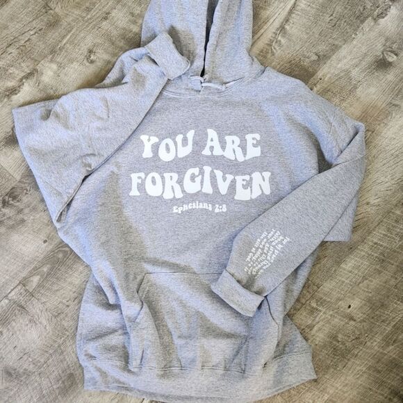 Bible Verse Hoodie Unisex Grey Forgiven Christian Top - Picture 1 of 2